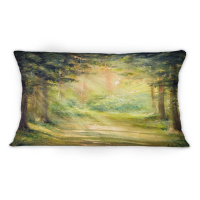 Sun Shining Through The Forest Trees -1 Traditional Printed Throw Pillow