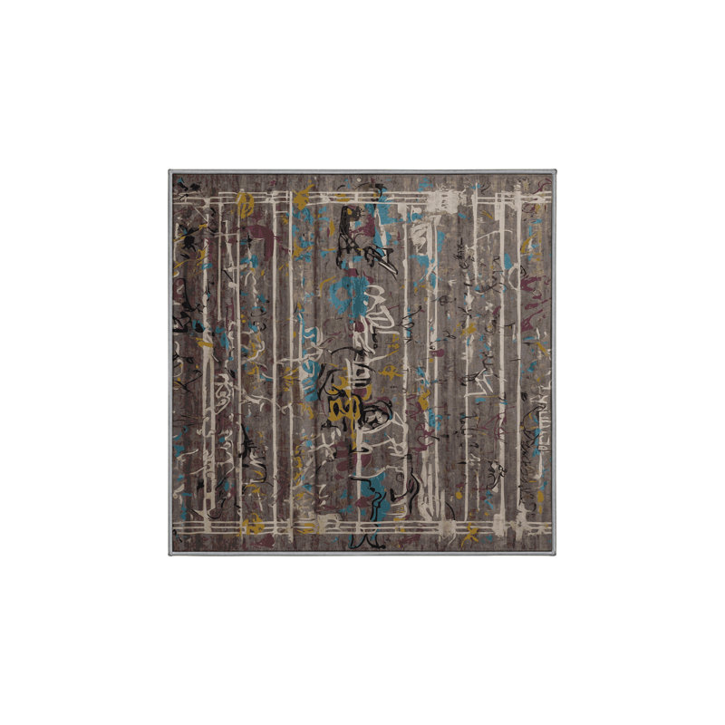 Machine Washable Gray Area Rug, Square 4'