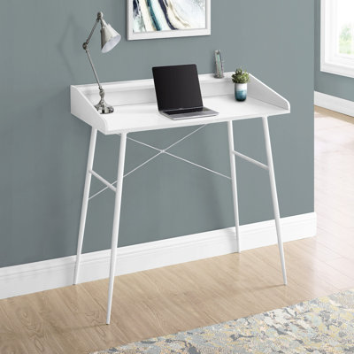 Bureau d'ordinateur, bureau personnel, ordinateur portable, tablettes de rangement, L 48 po, travail, stratifié blanc, métal blanc, contemporain, moderne