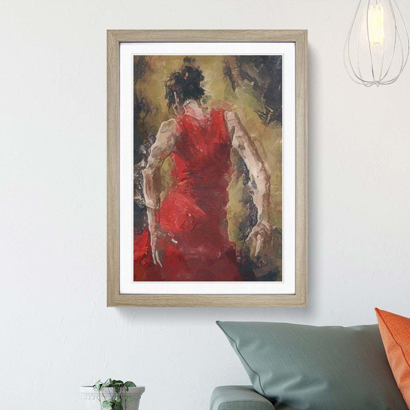 Spanish Flamenco Dancer in Abstract - Picture Frame Painting Print on MDF, 36cm H x 27cm W x 2cm D, Oak Framed