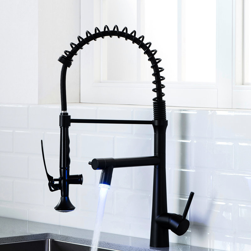Pull Down Faucet For Kitchen - Heavy Duty Commercial, Matte Black With Single Handle Pre-Rinse Spring Commercial Style Construction
