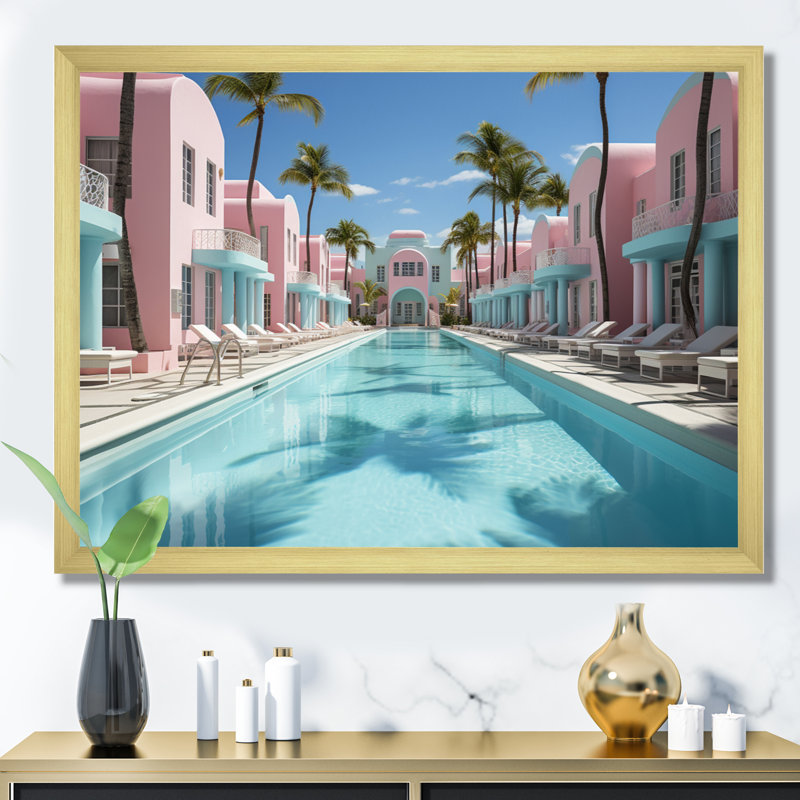 «USA Miami Vibes - USA», reproduction sur toile, H 24 po x l 32 po x P 1 po, Cadre doré à une seule photo