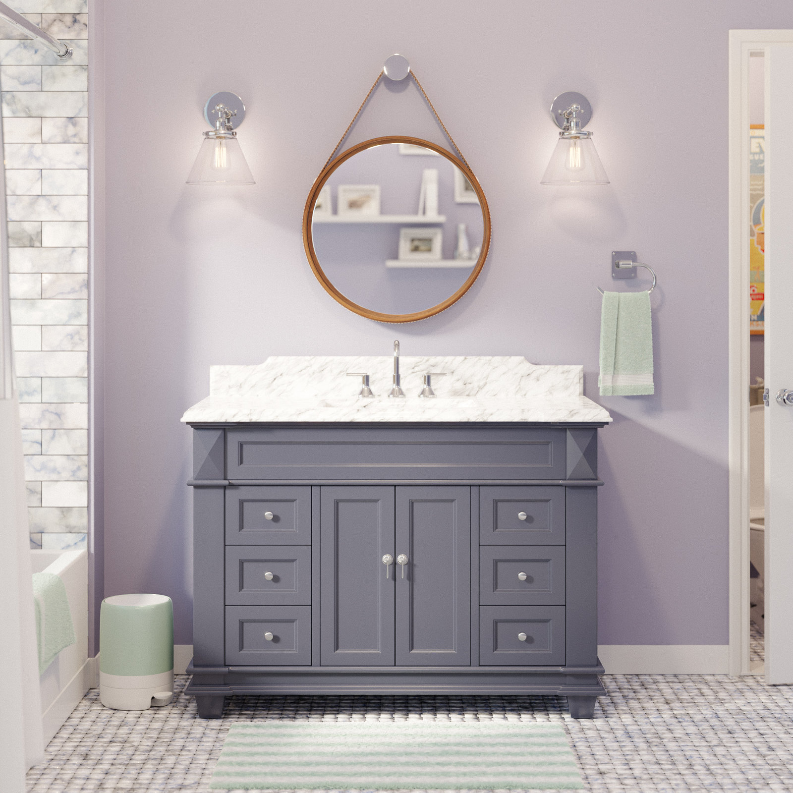 Ensa 48'' Single Bathroom Vanity, Carrara Marble, Marine Gray