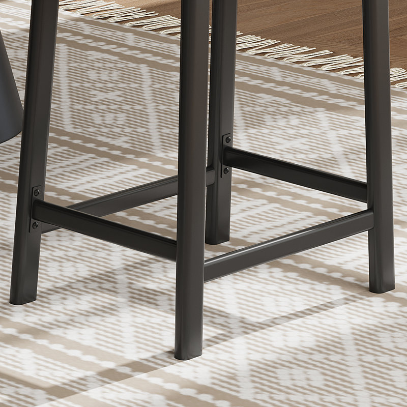 Upholstered Bar Stool with Iron Frame, Black + Black Pad, 4 pieces