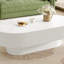 Table basse ovale élégante de 43,3 po avec plateau de 6,8 po d'épaisseur, table de bout cylindrique de style crème moderne, table centrale cannelée minimaliste avec base robuste pour le salon, assemblage facile, blanc-134891893