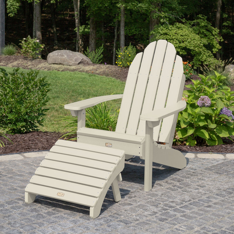 Hinz Outdoor Adirondack Chair With Ottoman, Whitewash
