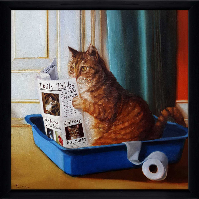 Kitty Throne par Lucia Heffernan - Peinture, Cadre noir, H 31,5 po x l 31,5 po x P 1 po