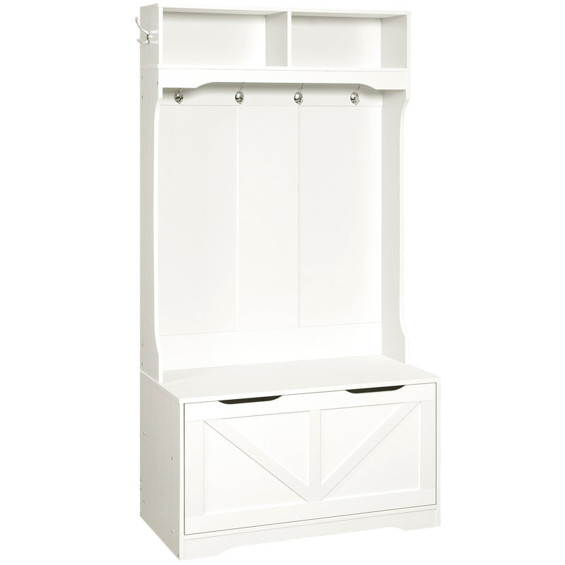 Bobbi Hall Tree 31.5'' Wide with Bench and Shoe Storage, White