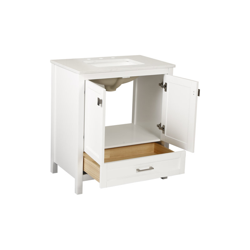 Meuble-lavabo encastré avec comptoir en marbre Shanelle, Blanc