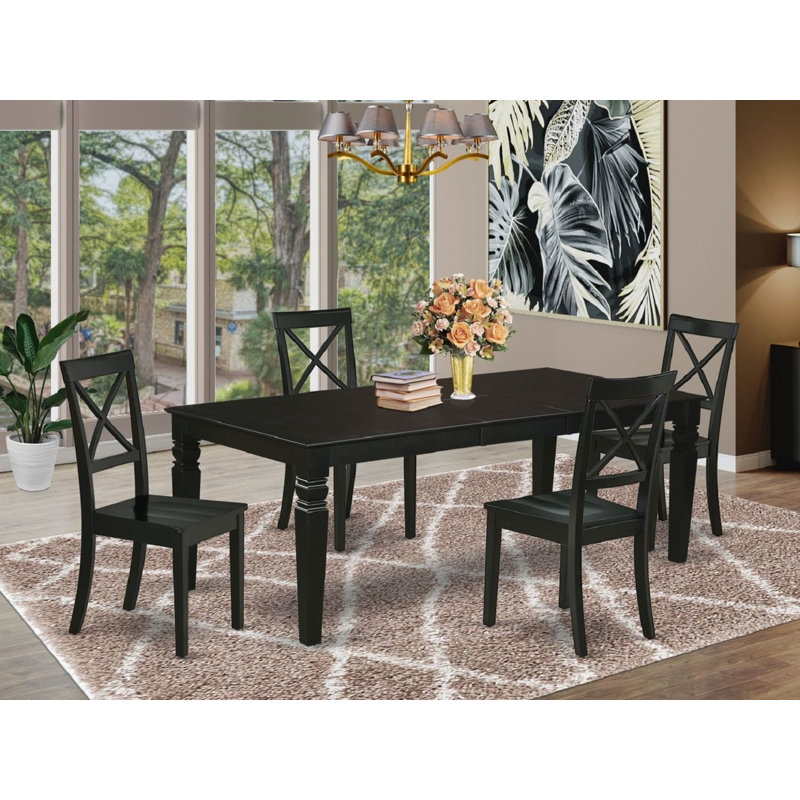 L'ensemble 5 pièces de table et chaises de cuisine comprend une table de salle à manger rectangulaire avec rallonge papillon et 4 chaises, noir