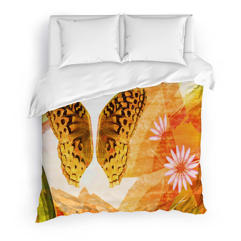 Orange Butterfly Polyester Twill Duvet Cover, Twin Duvet Cover + 1 Pillow Case