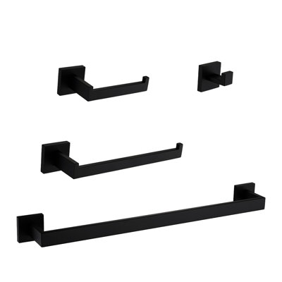 Bathroom Hardware 4, Matte Black - Stainless Steel, Suitable For Multiple Spaces Steel , 4 Smooth Edges, Corrosion Any Home