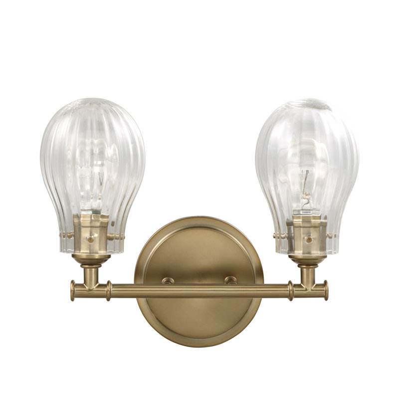 Antique Brass 2-Light Vanity Fixture with Clear Glass Shades