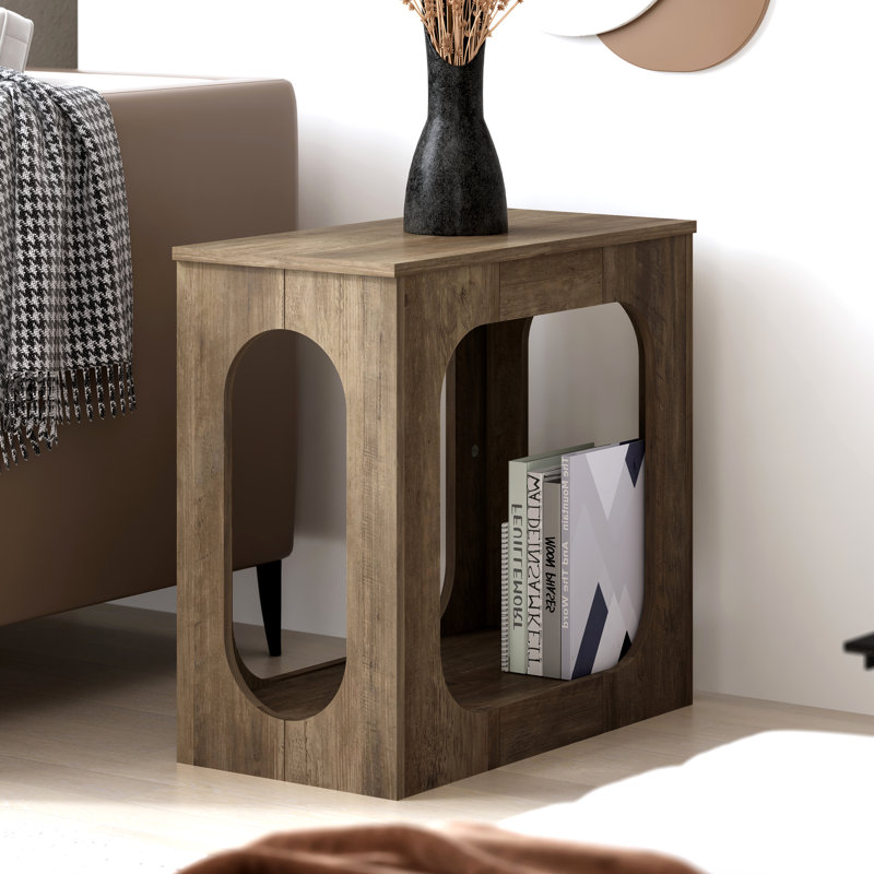 Inniss Modern Geometric 22" End Table with Open Shelf, Knotty Oak