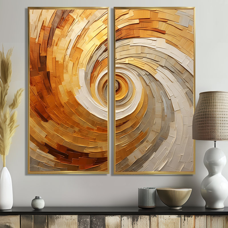 Gold Beige Spiral Poteries I - Abstract Spirals, impressions sur toile 2 panneaux, 40" H x 40" W, Gold