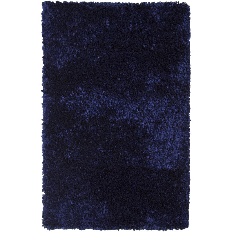 Tapis bleu marine en laine à poils longs Arrisson, 3 pi 6 po x 5 pi 6 po