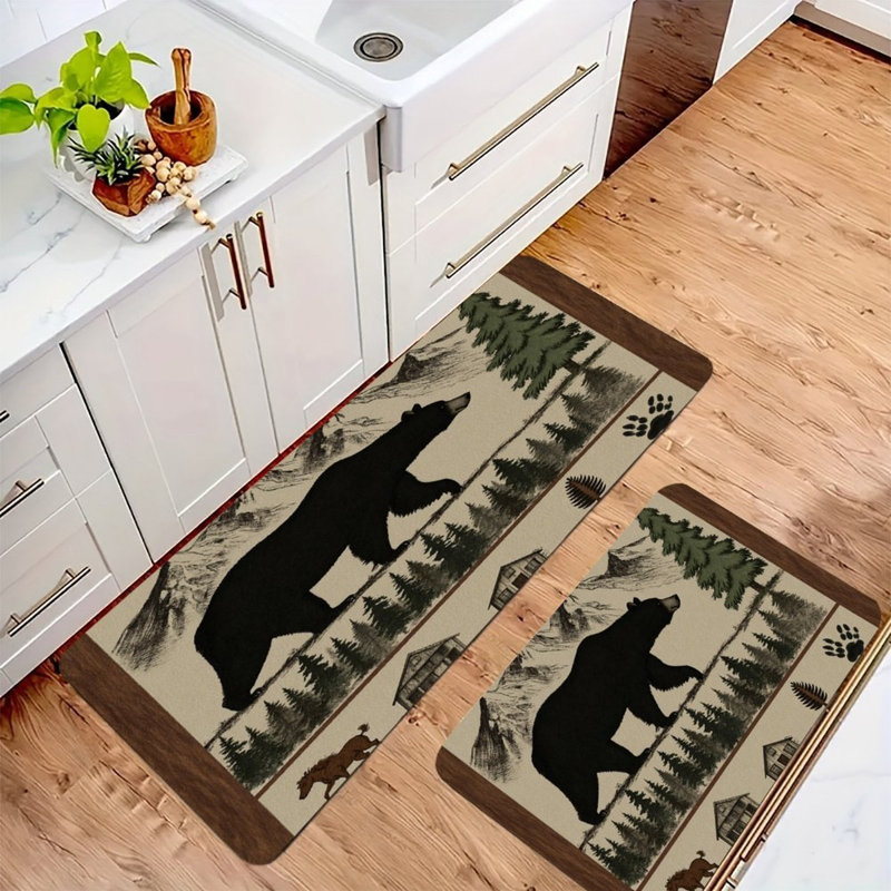 Ensemble de 2 tapis de cuisine Black Bear Wilderness, Ours noir sauvage