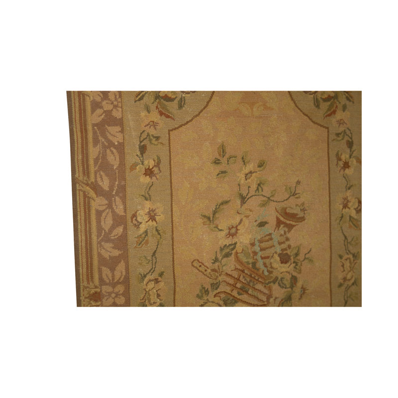 Tapis jaune et brun de haute qualité noué à la main