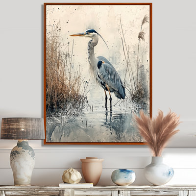 Ayaaz Relaxing Heron In The Marsh - Heron Large Wall Art