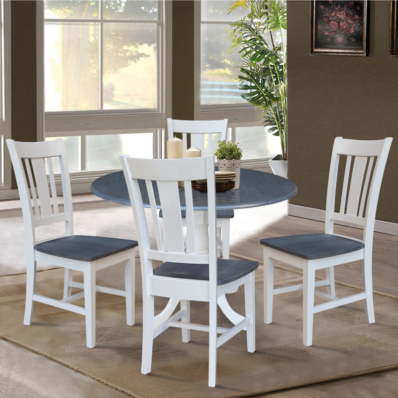  Manchester 5 Piece Dual Dropleaf Dining Set, Heather Gray/White