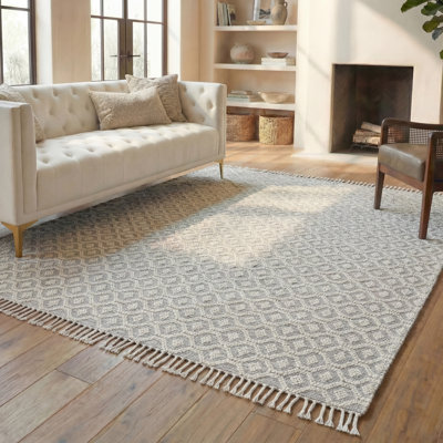 Tapis gris en viscose / laine tissé à la main Natura