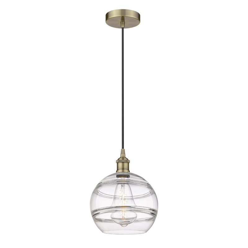 Luminaire suspendu 1 lumière Edison Bienes-616-G556, H 11,63 po x l 10 po x P 10 po, Transparent, Chrome poli
