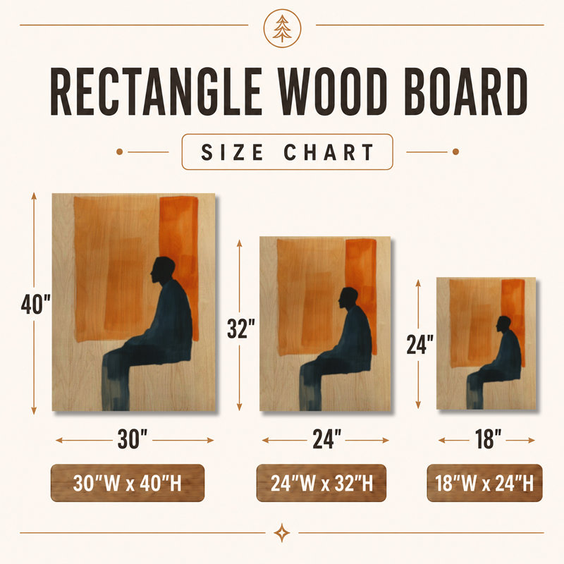 Réflexion silencieuse en position assise - Décoration murale en bois silhouette orange, H 24 po x l 18 po, Rectangulaire