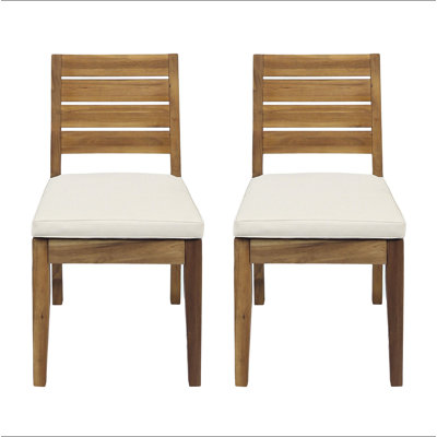 Outdoor Acacia Wood Armless Dining Chair With Cushions (Set Of 2)