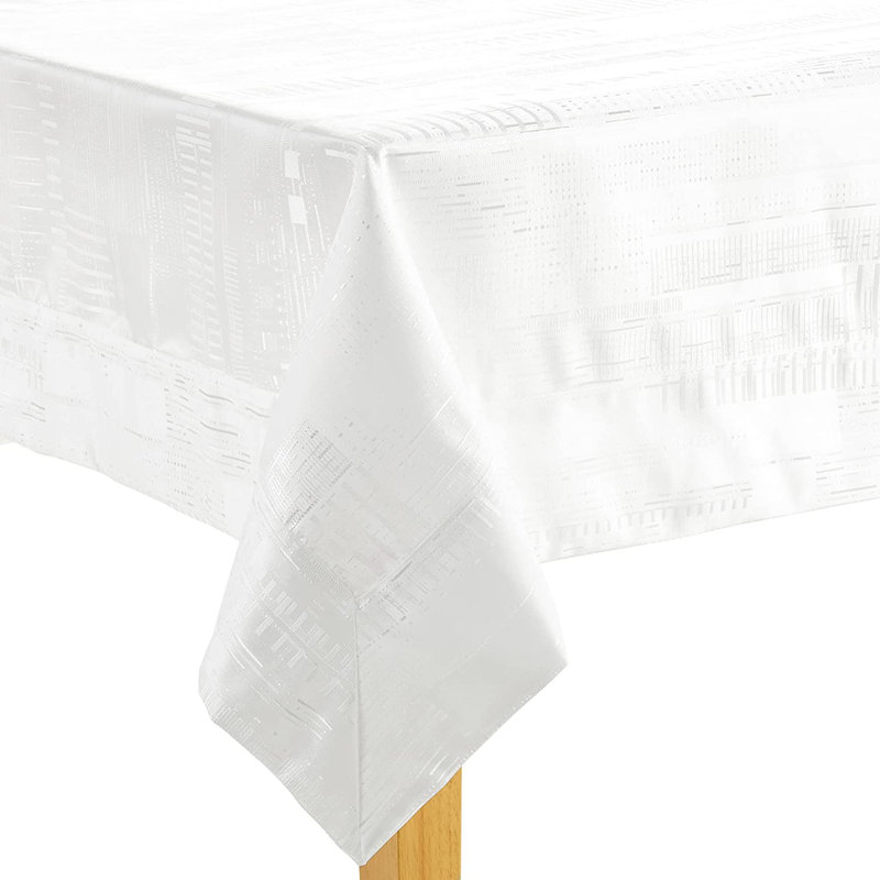 Violet Linen Glory Modern Abstract Border Pattern, Polyester, Heavyweight Engineered Jacquard Fabric, Dining Room, Party Banquet And Holiday, White , 60 Inch By 95 Inch, Seats 6 To 8 People, Rectangular Tablecloths