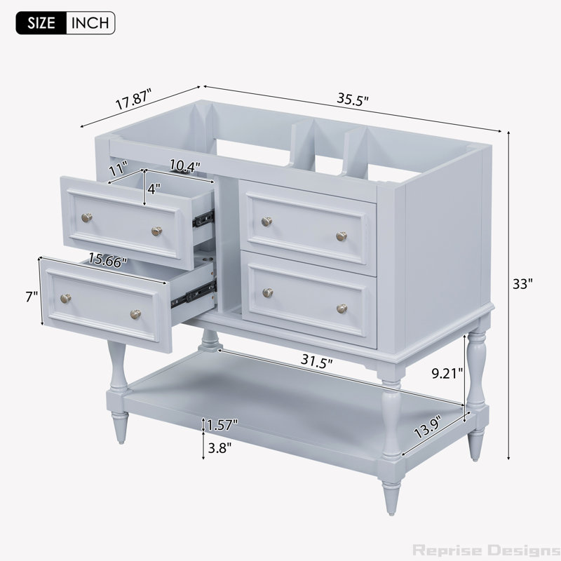 Base de meuble-lavabo simple 35,5 po seulement, Bleu