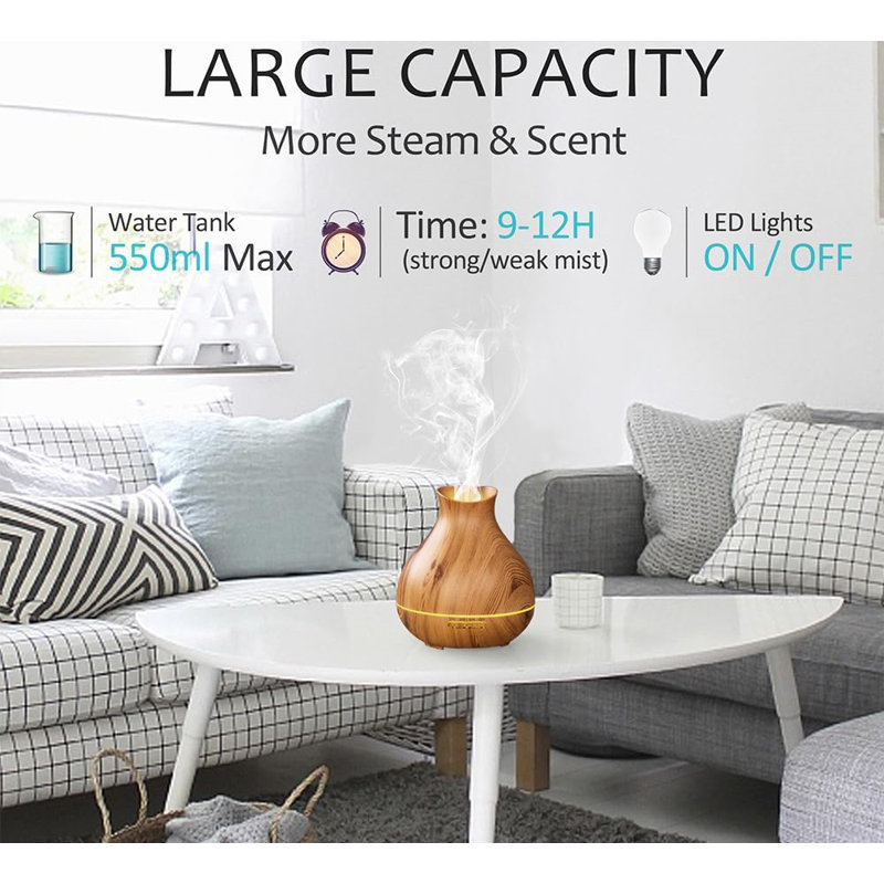 2 PCS Aromatherapy Essential Oil Diffuser, 550ml Ultrasonic Humidifier, Waterless Auto-Off, 7 LED Colours, Cool Mist for Large Rooms & Home