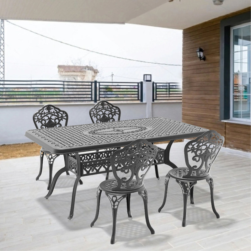5-Piece Set Of All-Weather Cast Aluminum Dining Furniture Set With Black Frame, 4