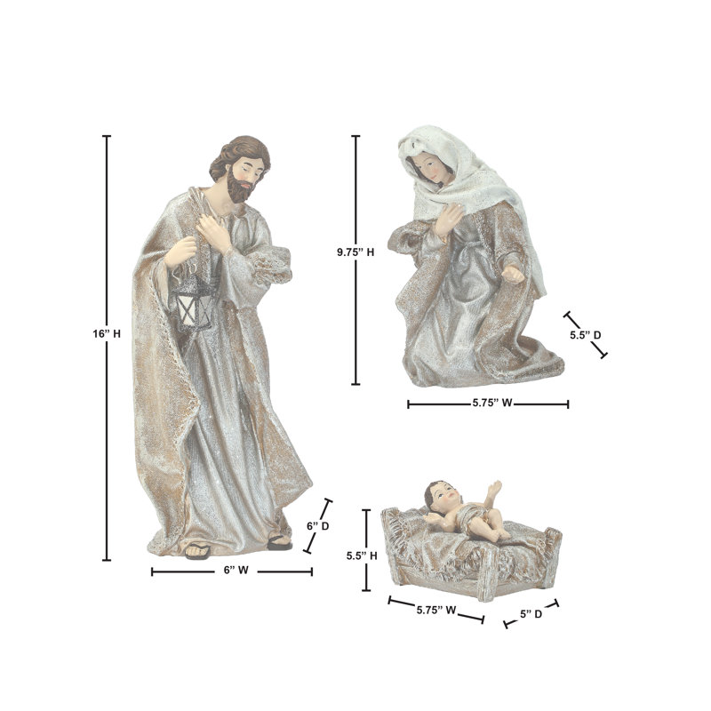 Renaissance Holy Family Resin Figurine Set with Sugar Finish