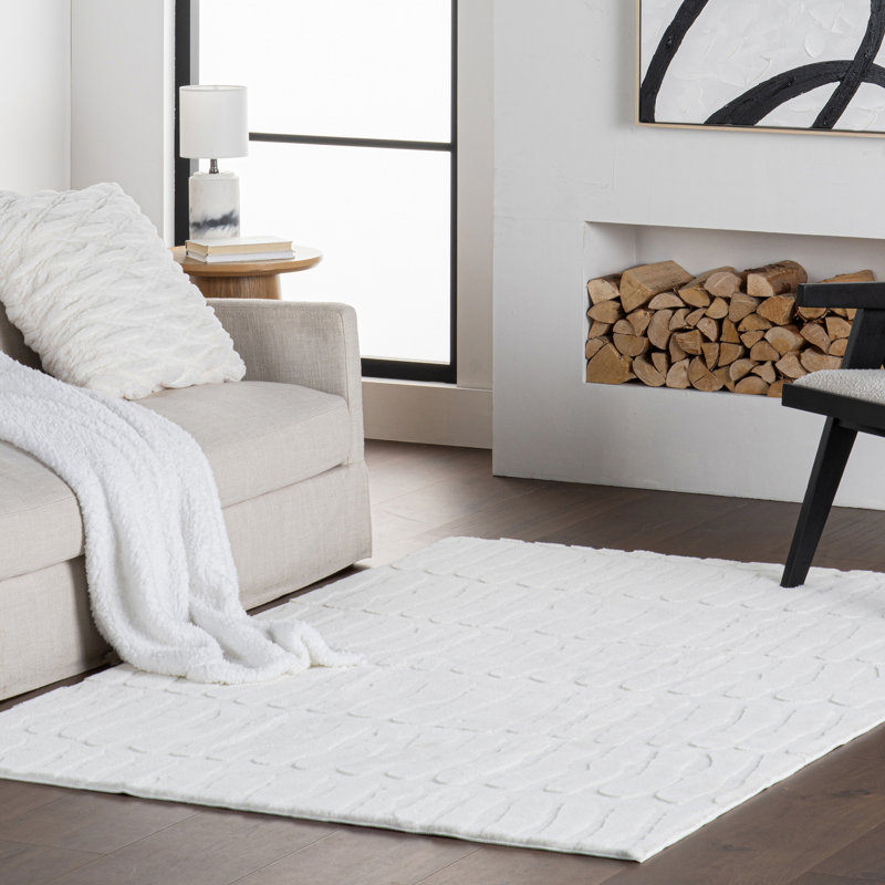 Tavina Solid Cloud Washable Area Rug, Rectangle 4' x 6', White