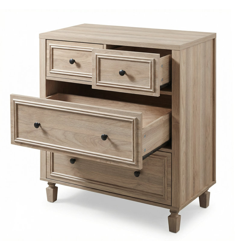 4 Drawers Retro Dresser Tall Storage Chest with Handles with for Bedroom and Living Room, Light Oak