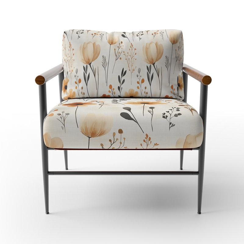 Chaise rembourrée Boho, Bras ronds bruns