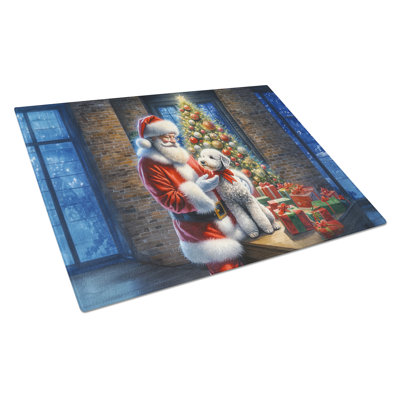 Bedlington Terrier and Santa Claus Glass Cutting Board