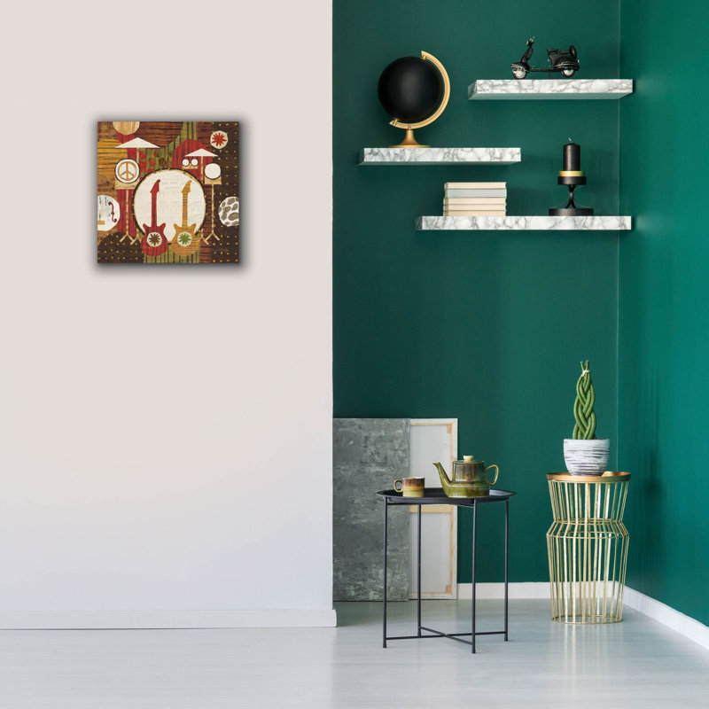 «Rock N Roll Drums Brown» par Michael Mullan, art mural sur toile, H 18 po x l 18 po x P 0,75 po
