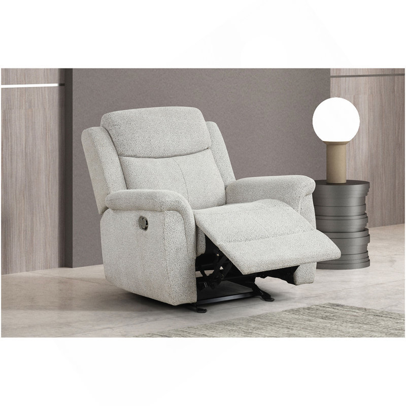 Fauteuil coulissant inclinable manuel de style contemporain avec accoudoirs rembourrés gris clair et salon principal
