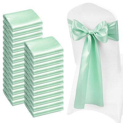 Satin Chair Sashes Bows, Chair Ribbon Ties Back Sash, 7 x 108 inch, Light Green Wedding Reception Decoration, for Wedding Ceremony Baby Shower Party Events Banquet Chair Cover Decoration
