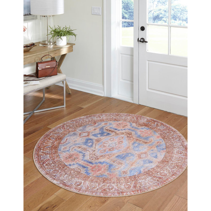 Tapis oriental bleu clair / beige Bernabe Kingsdown, Rond 7 pi 7 po