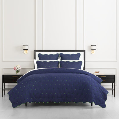 kate spade new york Scalloped Edge King Quilt Bedding Set, All Season 3-Piece Set, Navy