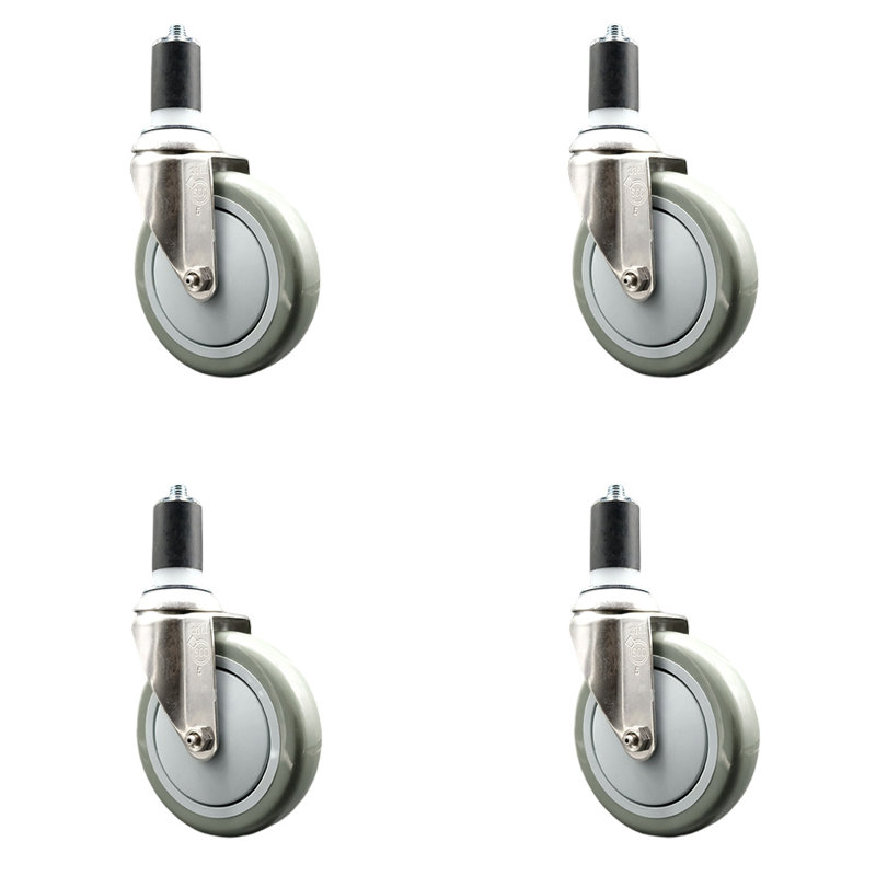 Roulettes pivotantes, H 5 po x l 5 po, gris