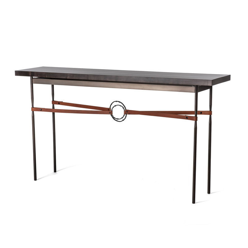 Equus 60" Console Table, Modern Brass, British Brown Leather, Bronze