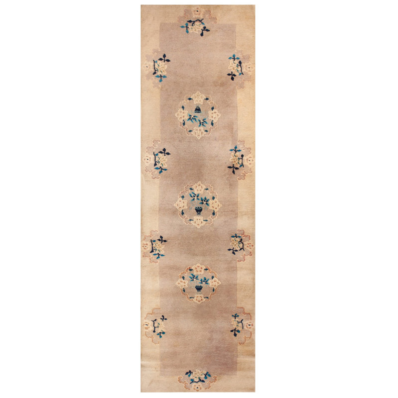 Antique Peking Chinese Floral Ivory 1930s Rug