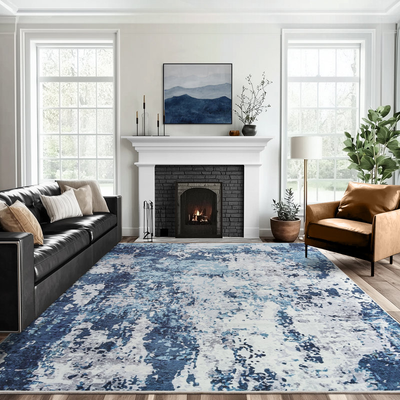 Redenhalk Washable Area Rug Blue Abstract Modern Room Rug Non Slip Soft Thin Simple Indoor Floor Carpet, Rectangle 8' x 10'