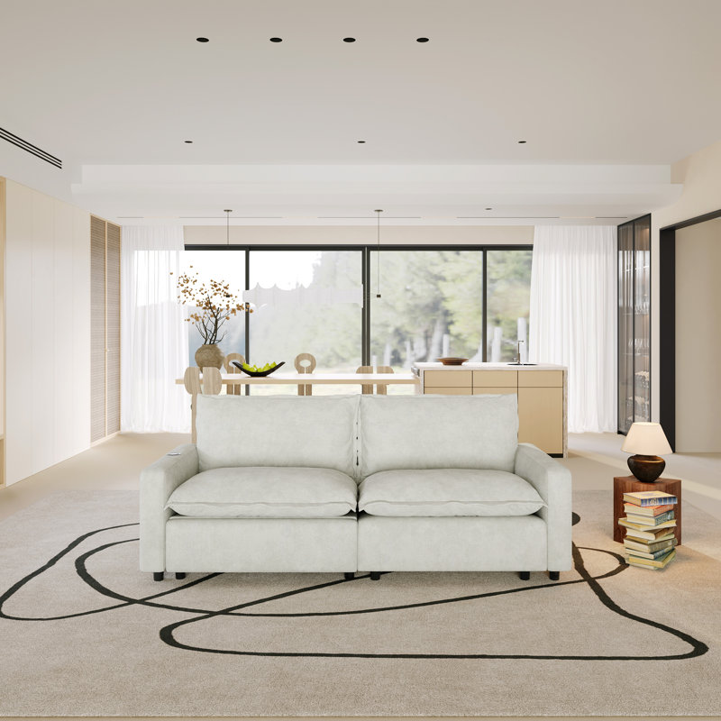 2-Piece Modular Linen Power Reclining Sectional Loveseat Sofa With Zero-Gravity, Beige