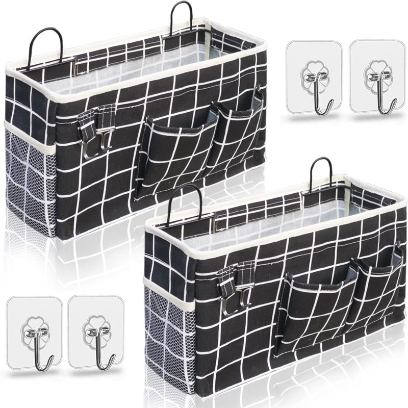 2Pcs Large Wall Hanging Organizer Bag, Linen Fabric Door Hanging Storage Baskets With Pockets, Waterproof Bin For Kitchen, Bedroom, Office, RV Camper (Black)