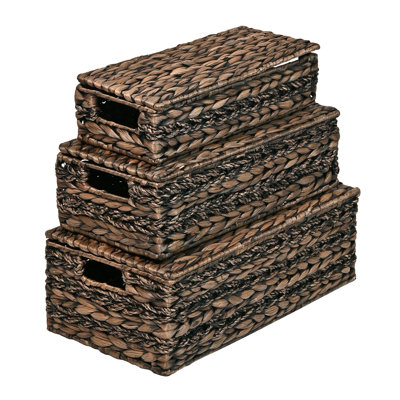 Paniers de rangement Sandrine en jacinthe tissés à la main avec poignées et couvercles Sandrine