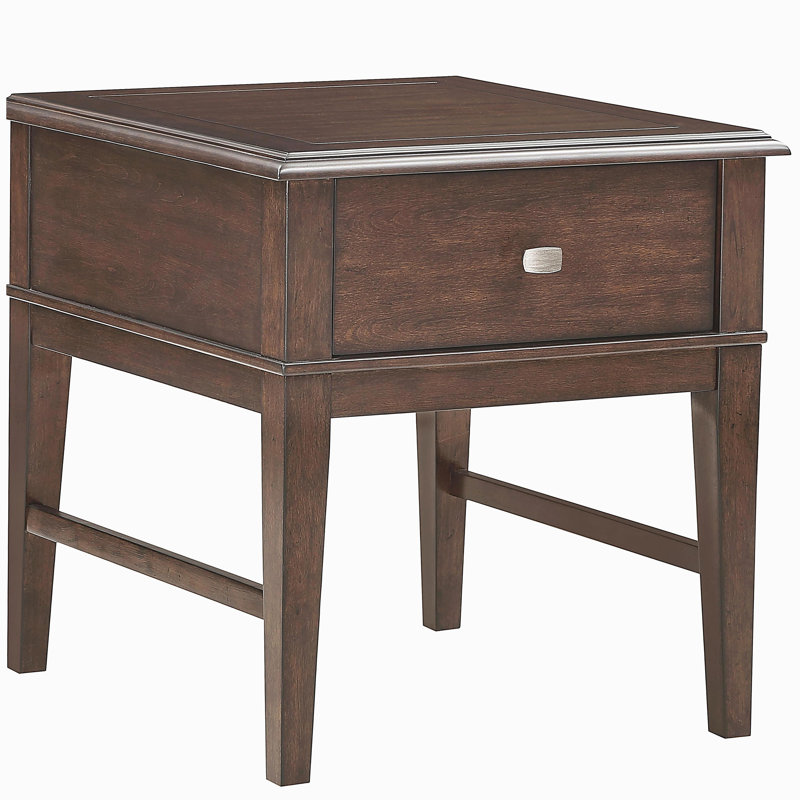Une table de bout à tiroir classique avec une finition brune et des ports de chargement USB, un meuble de salon, 1 pièce